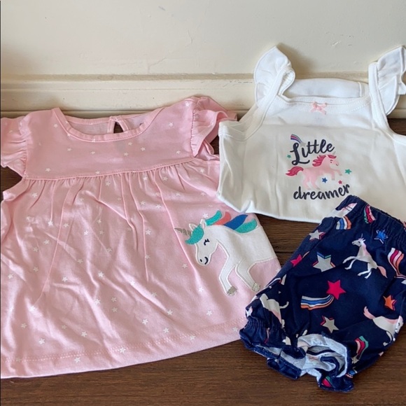 Carter’s 3 Piece Unicorn Short set NWT - Picture 2 of 8